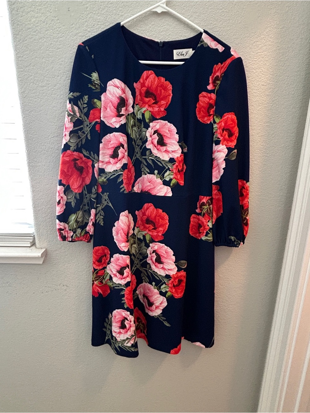 Eliza J Navy Dress with Pink & Red Floral Print
